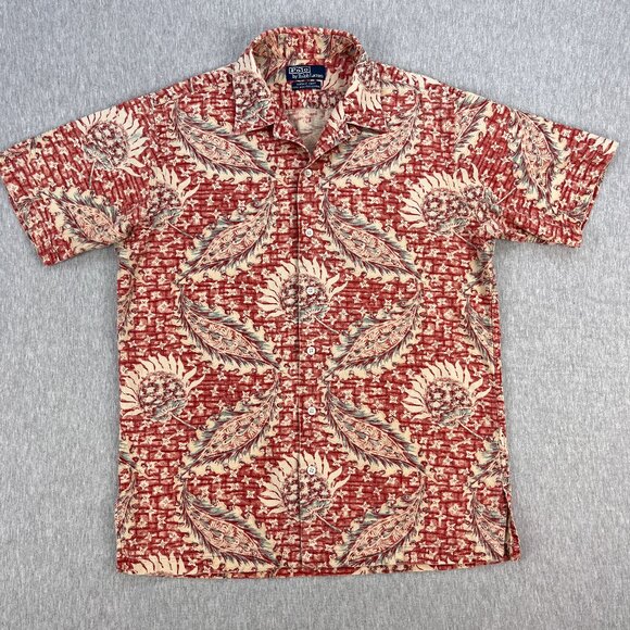 Vintage Polo Ralph Lauren Loop Collar Camp Shirt Mens L (Estimate) Linen Floral - Picture 2 of 11